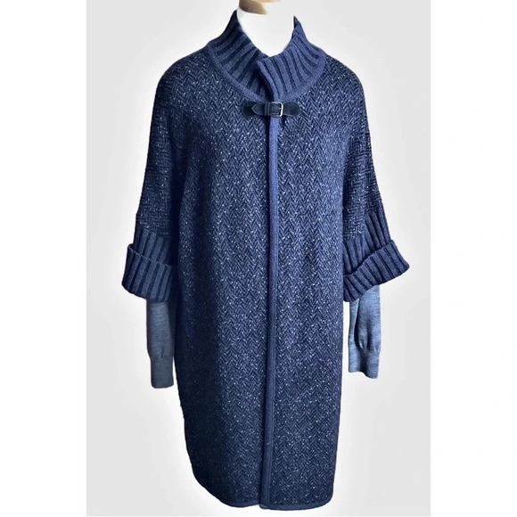CHIARAMENTE Navy Tweed Duster Cardigan Size M - Picture 1 of 15